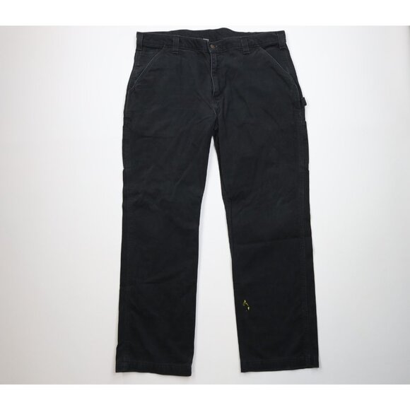 Vintage Y2K Carhartt Mens 40x32 Distressed Wide Leg Dungaree Pants Black Cotton - Picture 1 of 15